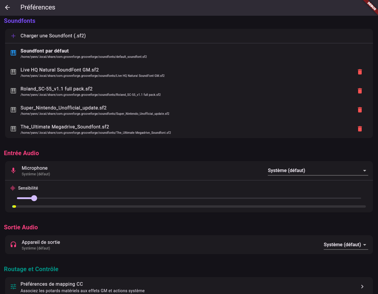 Preferences: MIDI devices, CC mapping, keyboard defaults, and audio options